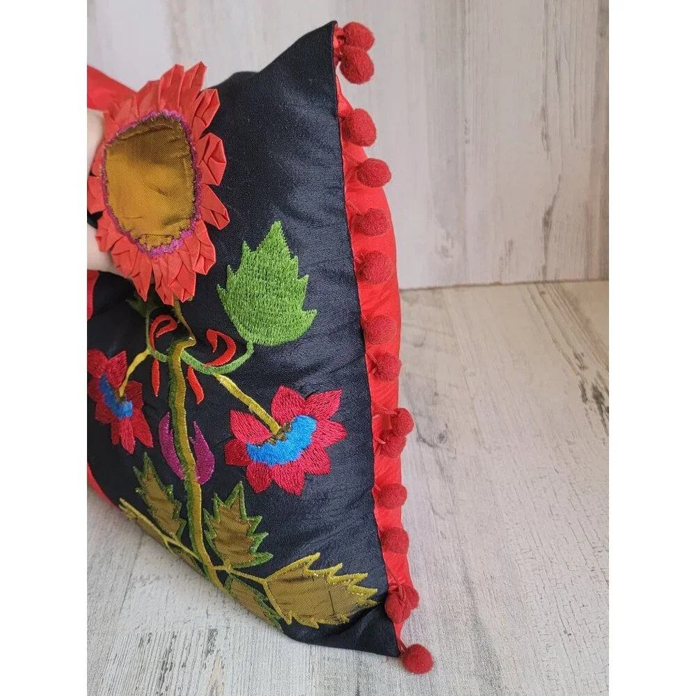Pier One rectangle flower pom‎ pom pillow decor